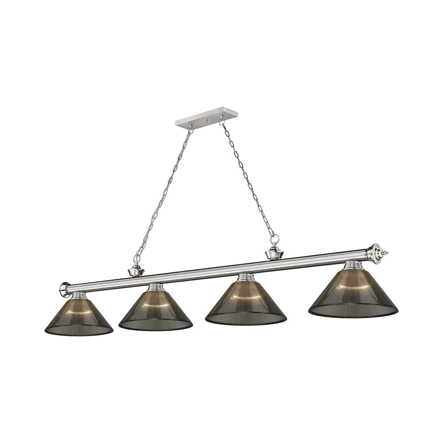 Cordon Cone Billiard Pendant Light in Brushed Nickel/Smoke (4-Light).