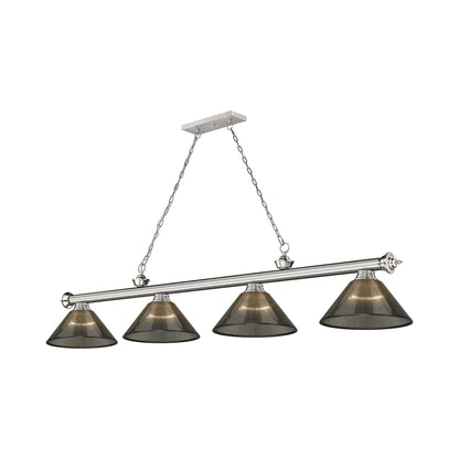 Cordon Cone Billiard Pendant Light in Brushed Nickel/Smoke (4-Light).