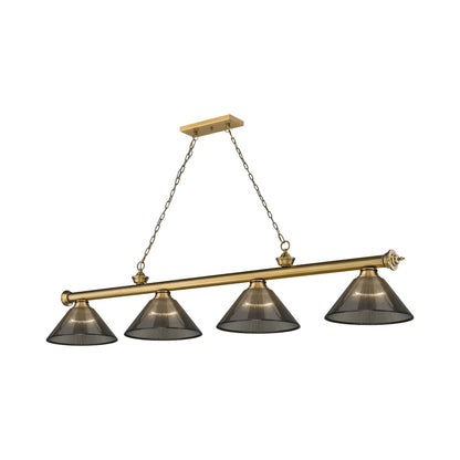 Cordon Cone Billiard Pendant Light in Rubbed Brass/Smoke (4-Light).