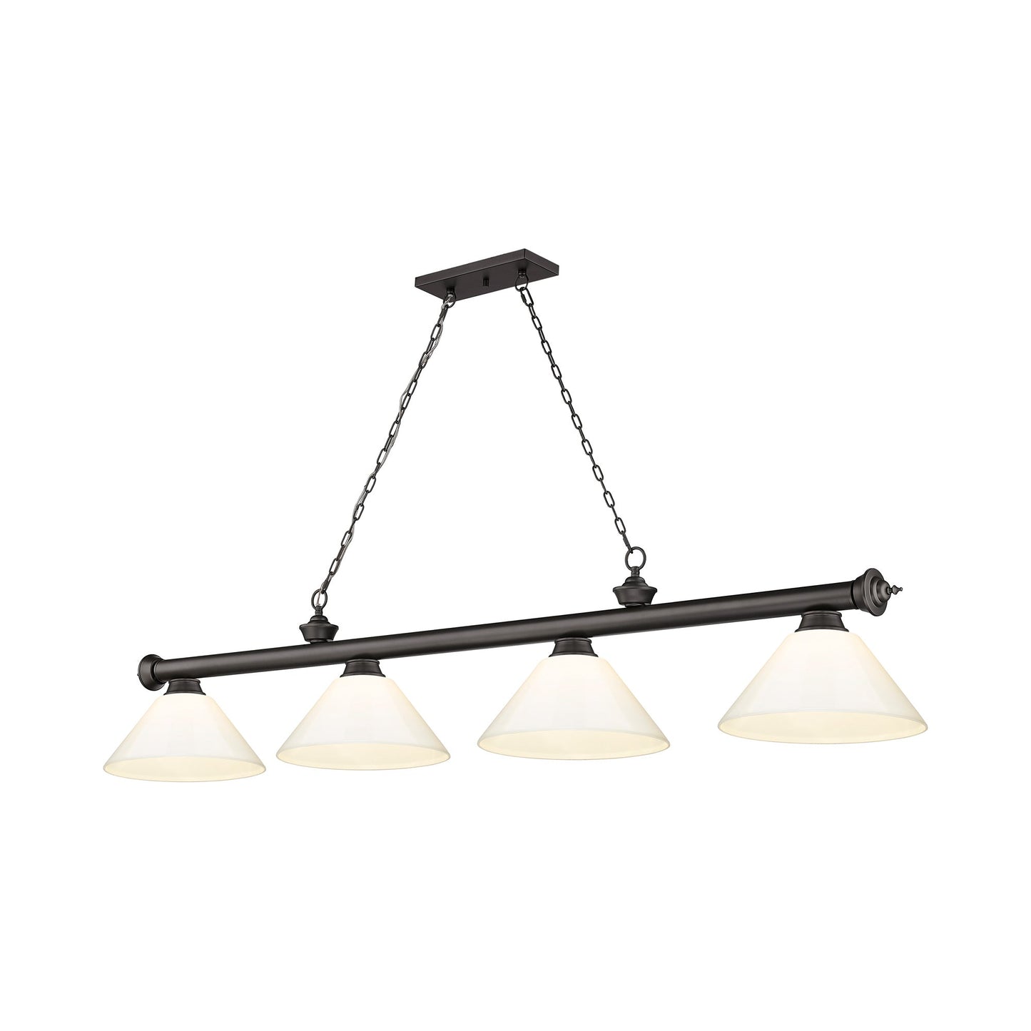 Cordon Cone Billiard Pendant Light in Bronze/White (4-Light).