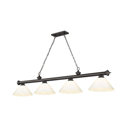 Cordon Cone Billiard Pendant Light in Bronze/White (4-Light).