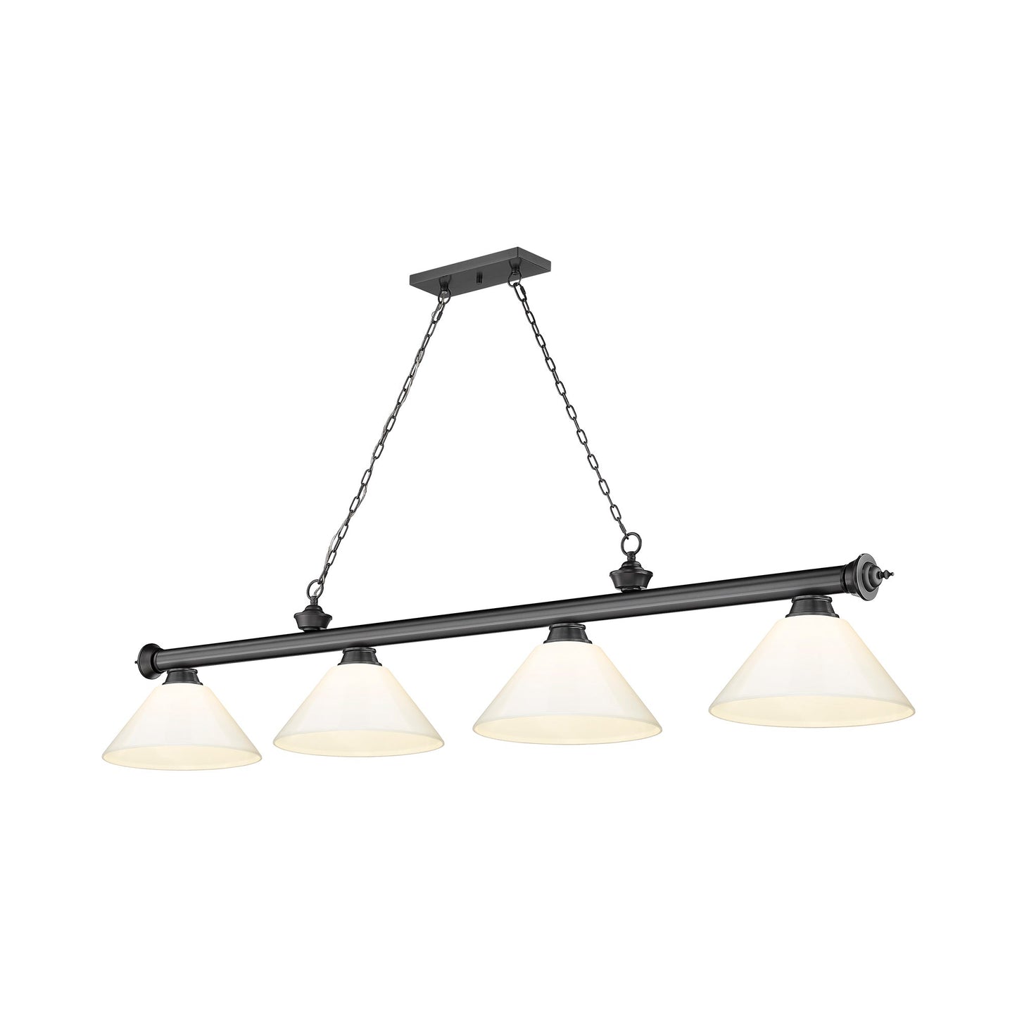 Cordon Cone Billiard Pendant Light in Bronze Plate/White (4-Light).