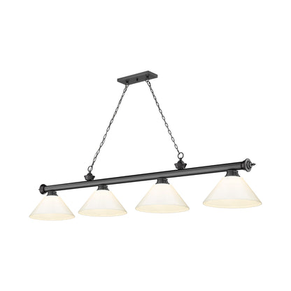 Cordon Cone Billiard Pendant Light in Bronze Plate/White (4-Light).