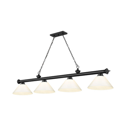 Cordon Cone Billiard Pendant Light in Matte Black/White (4-Light).