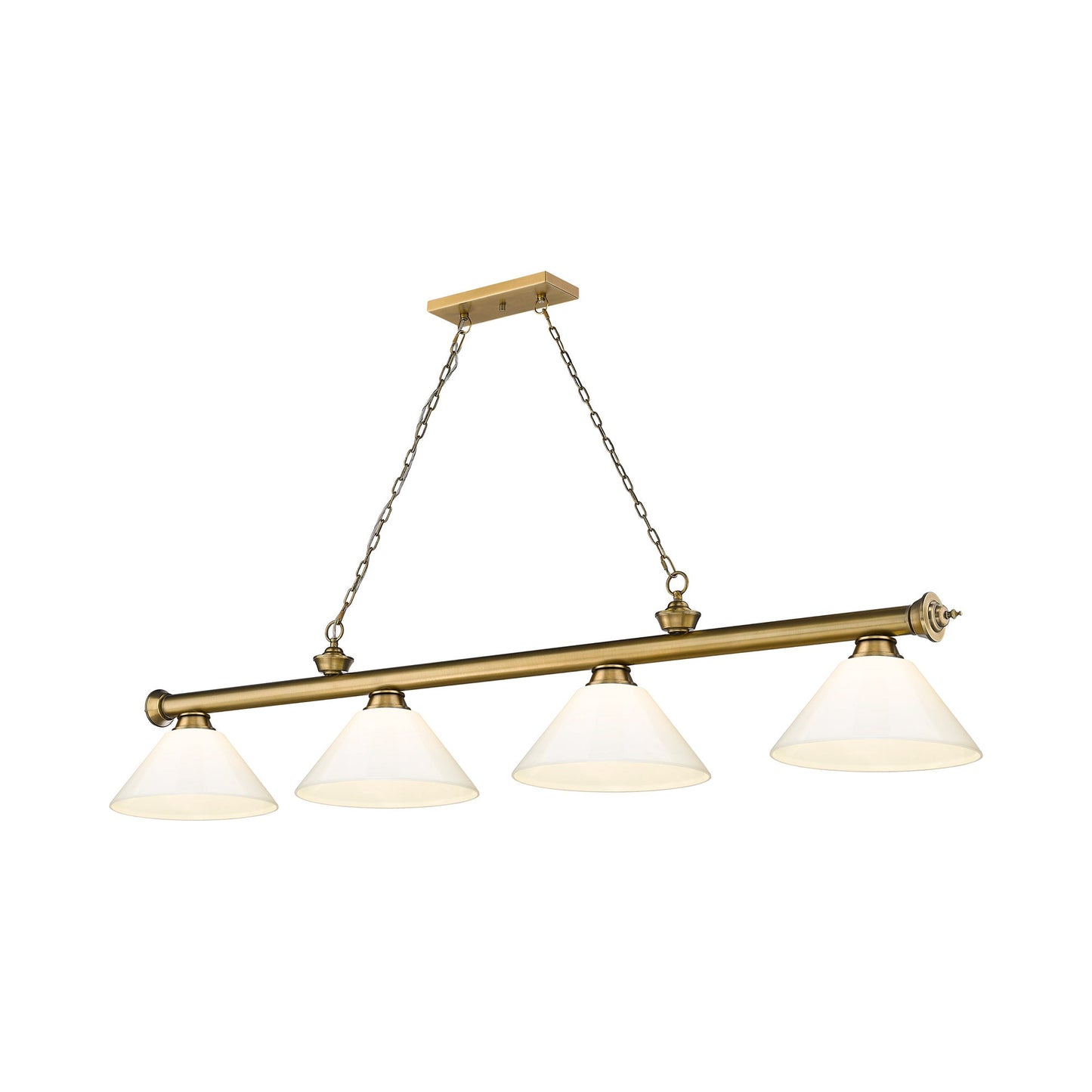 Cordon Cone Billiard Pendant Light in Rubbed Brass/White (4-Light).