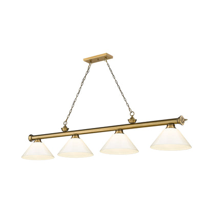 Cordon Cone Billiard Pendant Light in Rubbed Brass/White (4-Light).