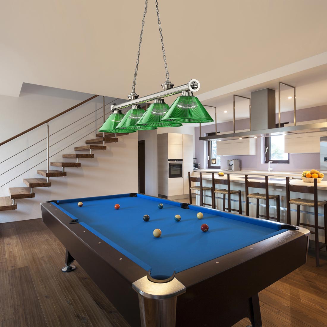 Cordon Cone Billiard Pendant Light in game room.