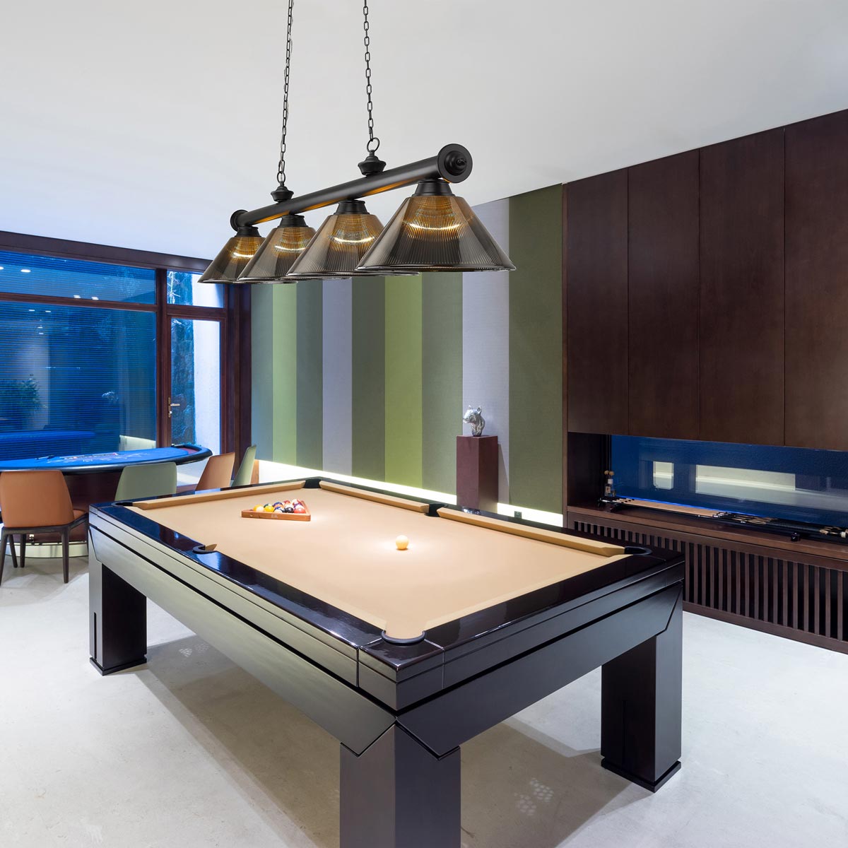 Cordon Cone Billiard Pendant Light in game room.