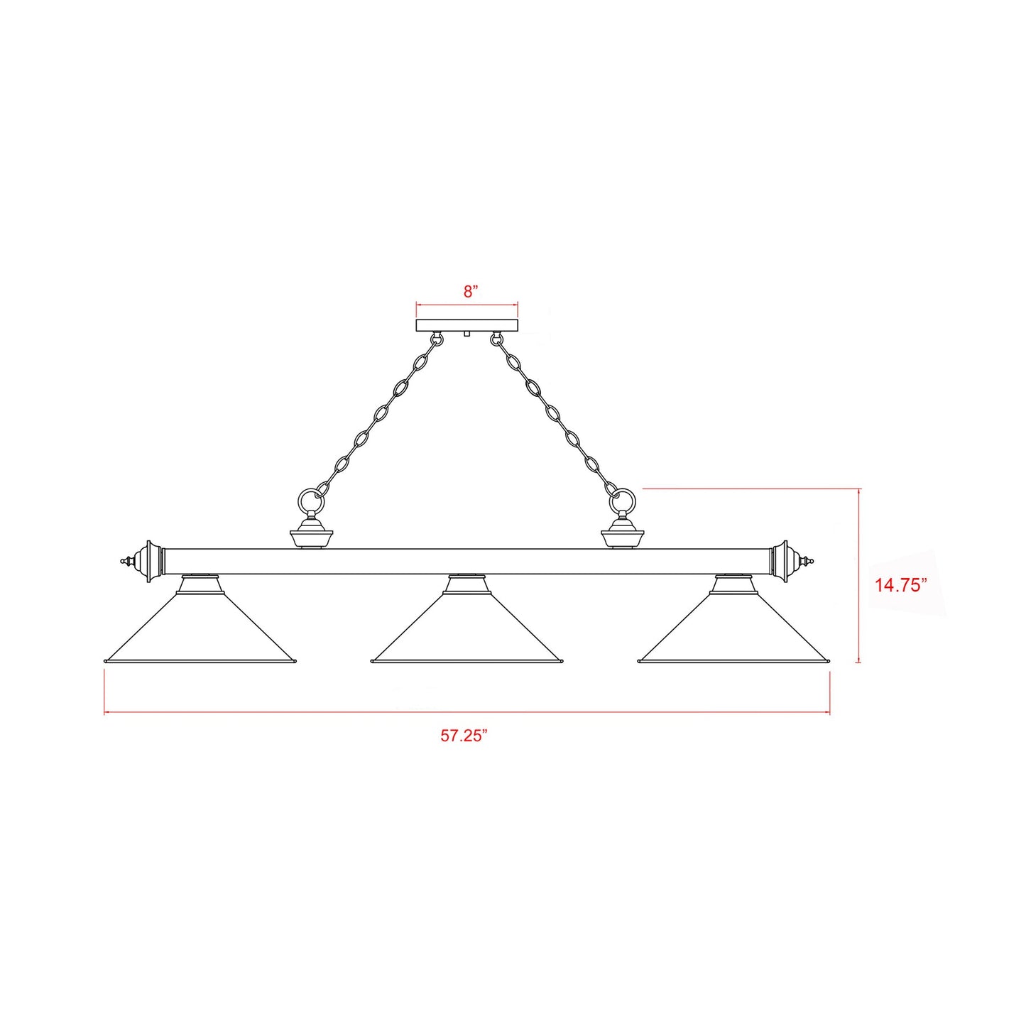 Cordon Cone Billiard Pendant Light - line drawing.