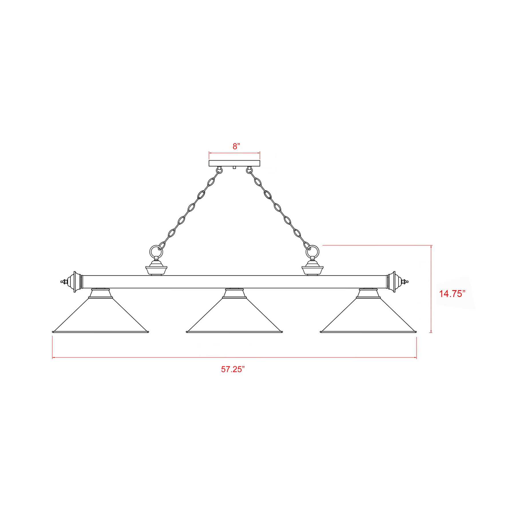 Cordon Cone Billiard Pendant Light - line drawing.