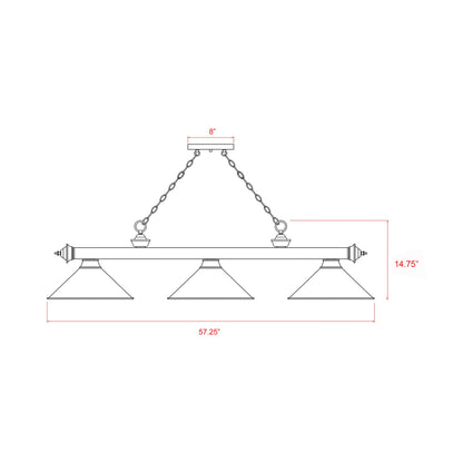 Cordon Cone Billiard Pendant Light - line drawing.