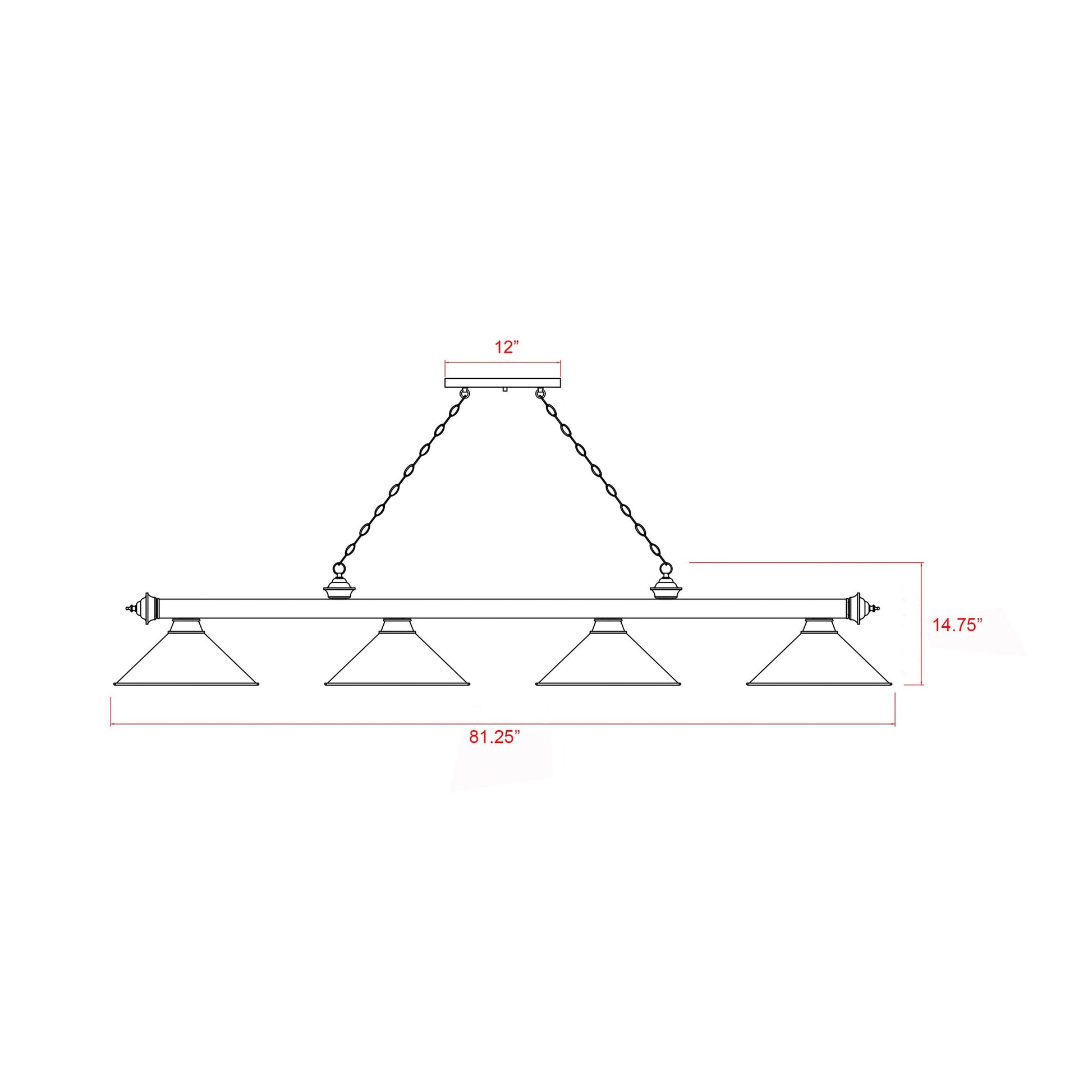 Cordon Cone Billiard Pendant Light - line drawing.