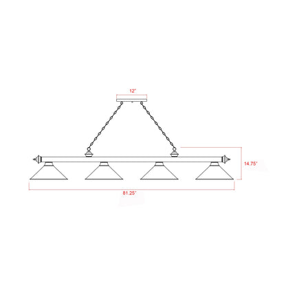 Cordon Cone Billiard Pendant Light - line drawing.