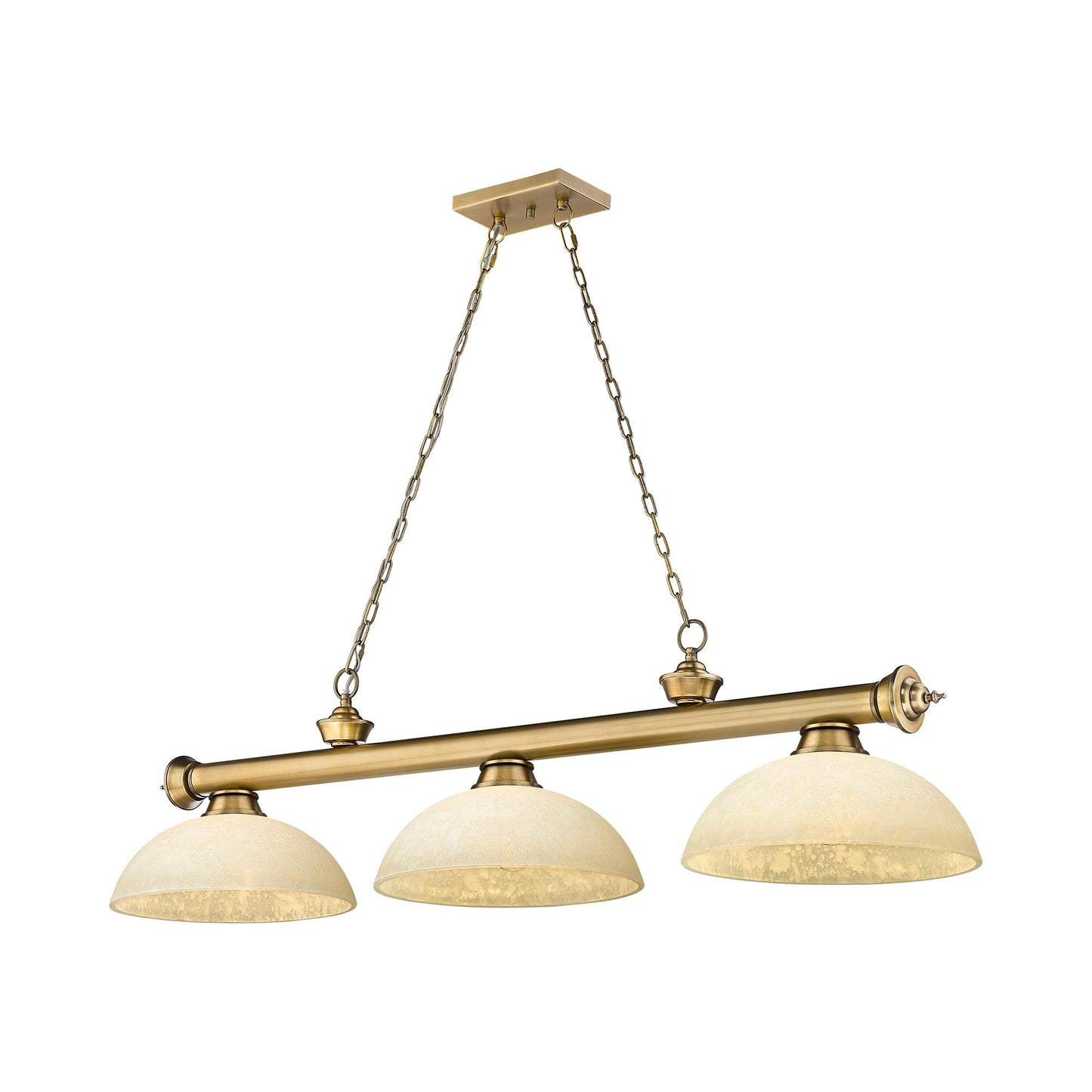 Cordon Dome Billiard Pendant Light in Rubbed Brass/Golden Mottle (3-Light).