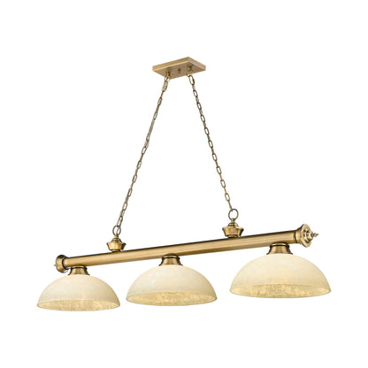 Cordon Dome Billiard Pendant Light in Rubbed Brass/Golden Mottle (3-Light).