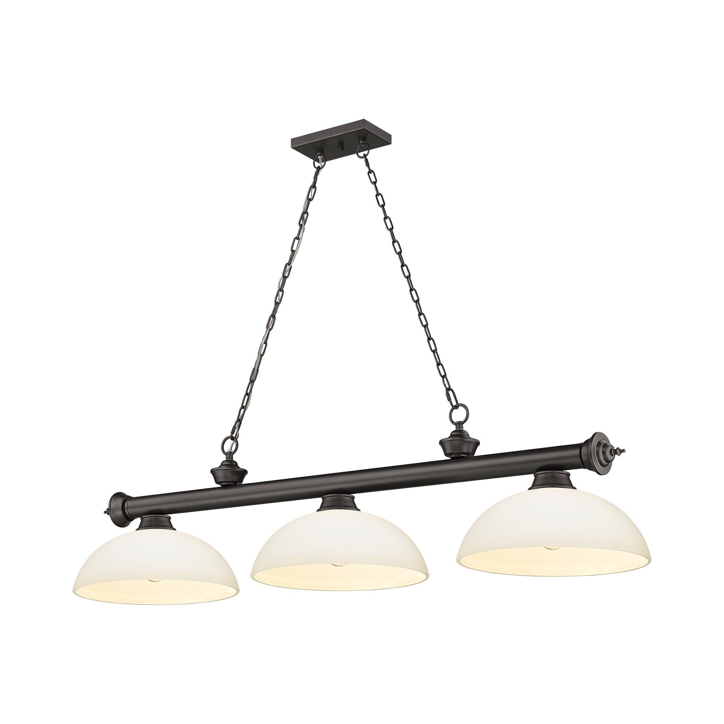 Cordon Dome Billiard Pendant Light in Bronze/Matte Opal (3-Light).