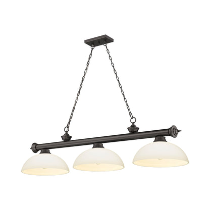 Cordon Dome Billiard Pendant Light in Bronze/Matte Opal (3-Light).