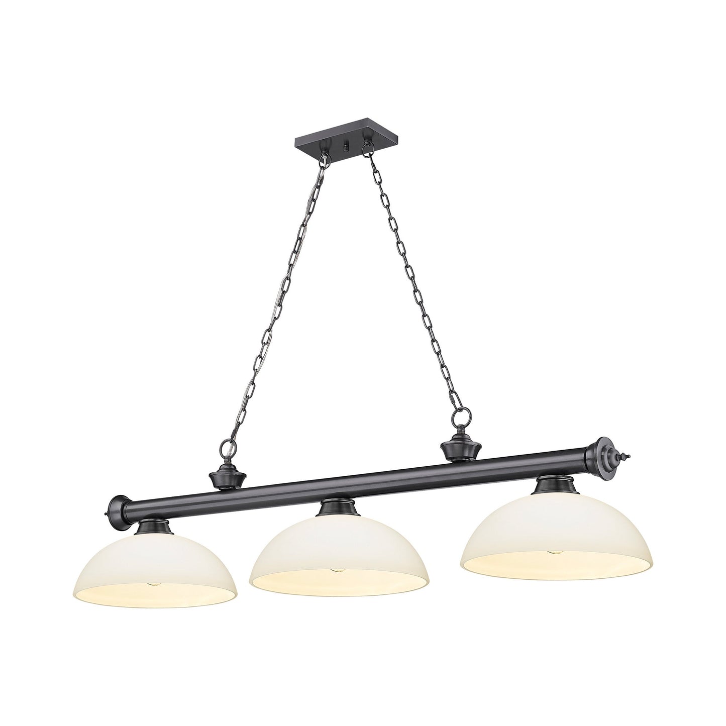Cordon Dome Billiard Pendant Light in Bronze Plate/Matte Opal (3-Light).