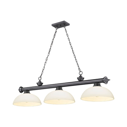 Cordon Dome Billiard Pendant Light in Bronze Plate/Matte Opal (3-Light).