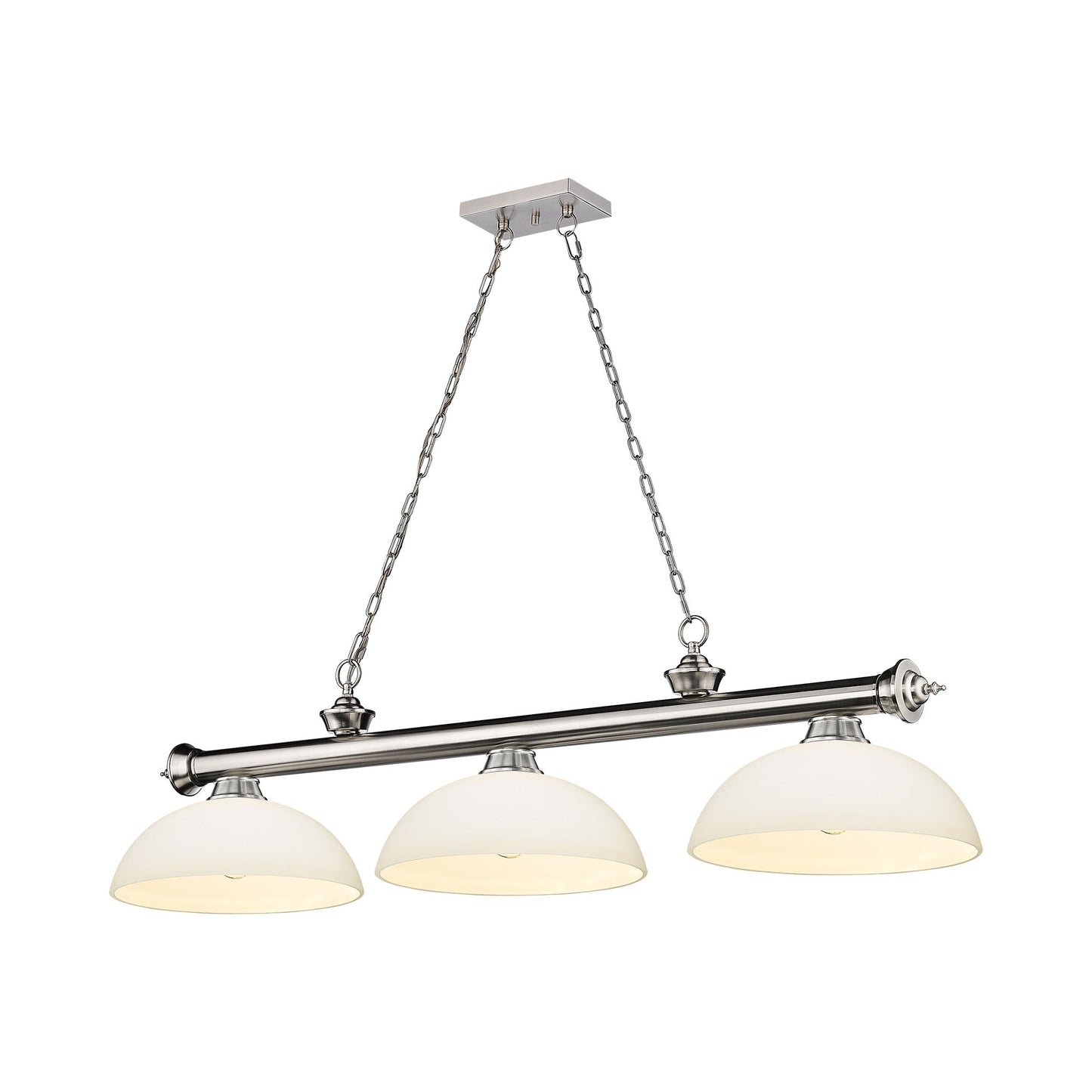 Cordon Dome Billiard Pendant Light in Brushed Nickel/Matte Opal (3-Light).