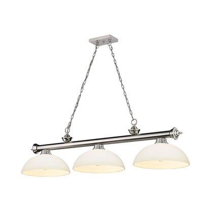 Cordon Dome Billiard Pendant Light in Brushed Nickel/Matte Opal (3-Light).