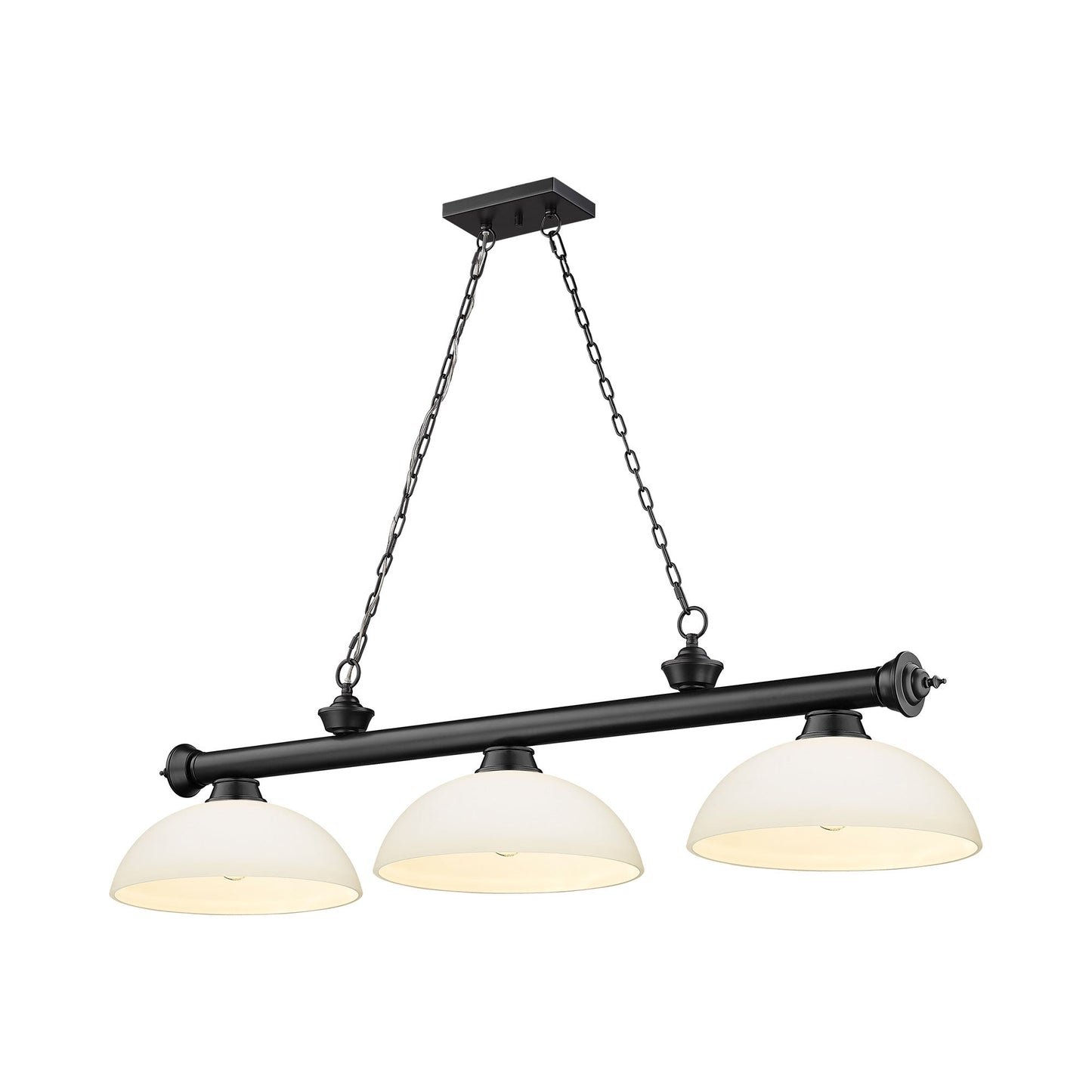 Cordon Dome Billiard Pendant Light in Matte Black/Matte Opal (3-Light).