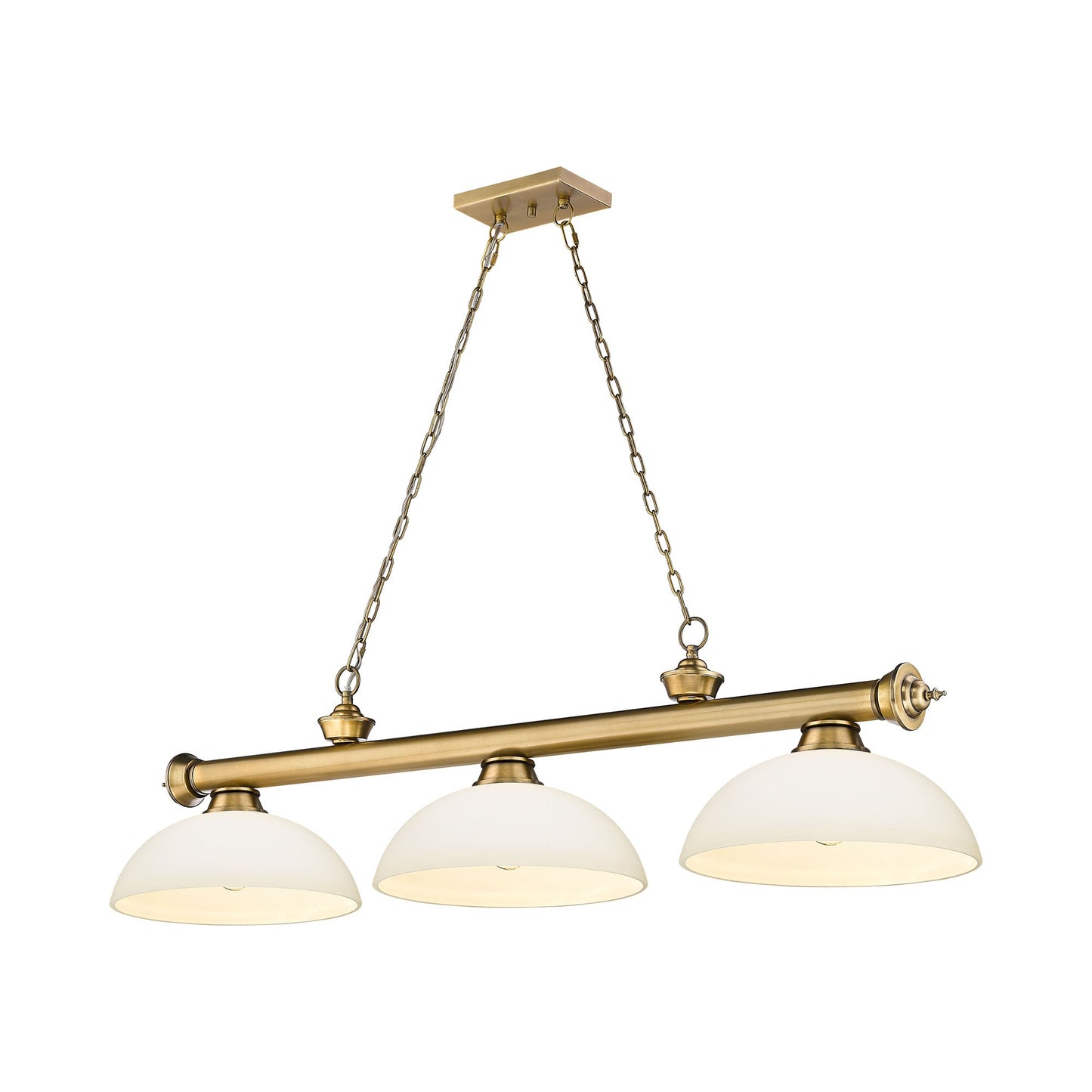 Cordon Dome Billiard Pendant Light in Rubbed Brass/Matte Opal (3-Light).