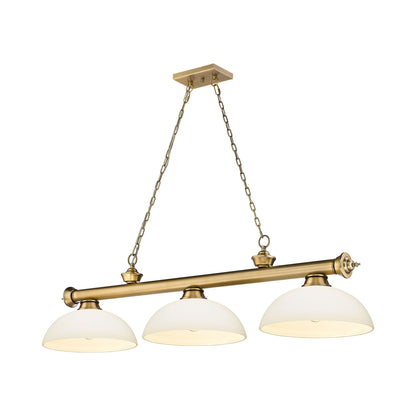Cordon Dome Billiard Pendant Light in Rubbed Brass/Matte Opal (3-Light).