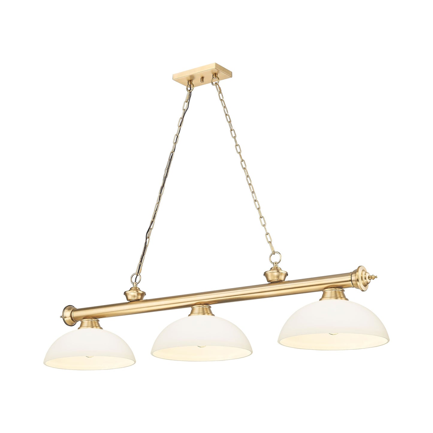 Cordon Dome Billiard Pendant Light in Heritage Brass/Matte Opal (3-Light).