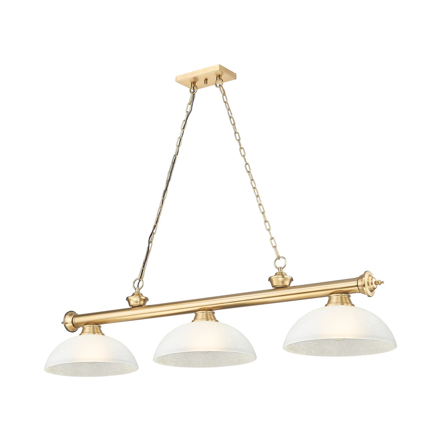 Cordon Dome Billiard Pendant Light in Heritage Brass/White Linen (3-Light).