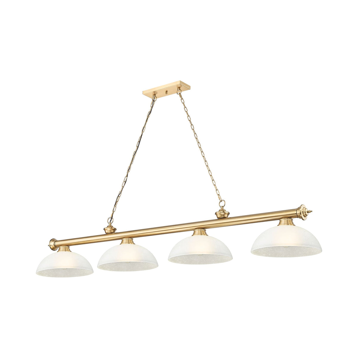 Cordon Dome Billiard Pendant Light in Heritage Brass/White Linen (4-Light).