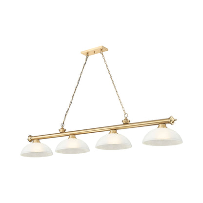 Cordon Dome Billiard Pendant Light in Heritage Brass/White Linen (4-Light).