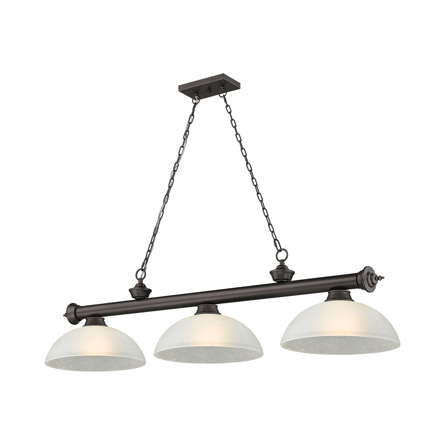Cordon Dome Billiard Pendant Light in Bronze/White Linen (3-Light).