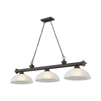 Cordon Dome Billiard Pendant Light in Bronze/White Linen (3-Light).