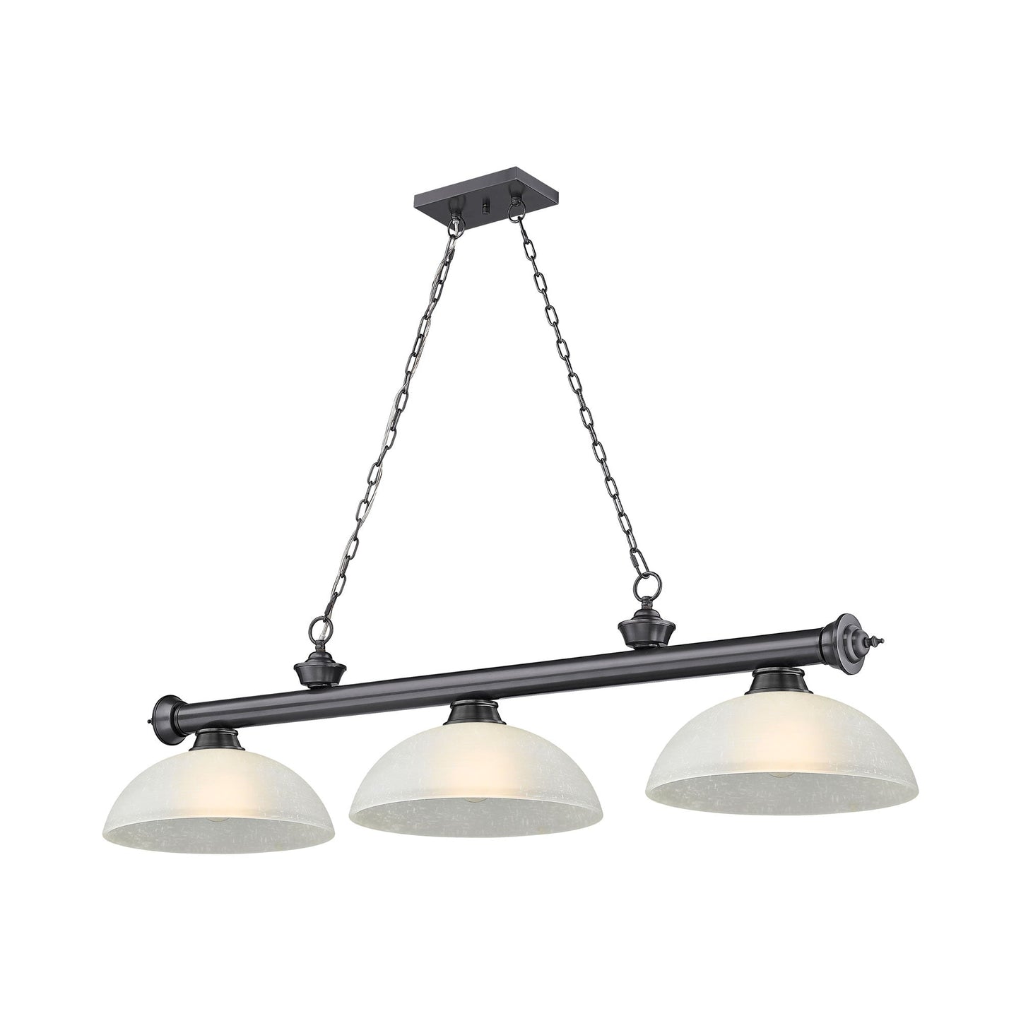 Cordon Dome Billiard Pendant Light in Bronze Plate/White Linen (3-Light).