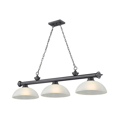Cordon Dome Billiard Pendant Light in Bronze Plate/White Linen (3-Light).