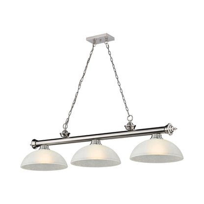 Cordon Dome Billiard Pendant Light in Brushed Nickel/White Linen (3-Light).