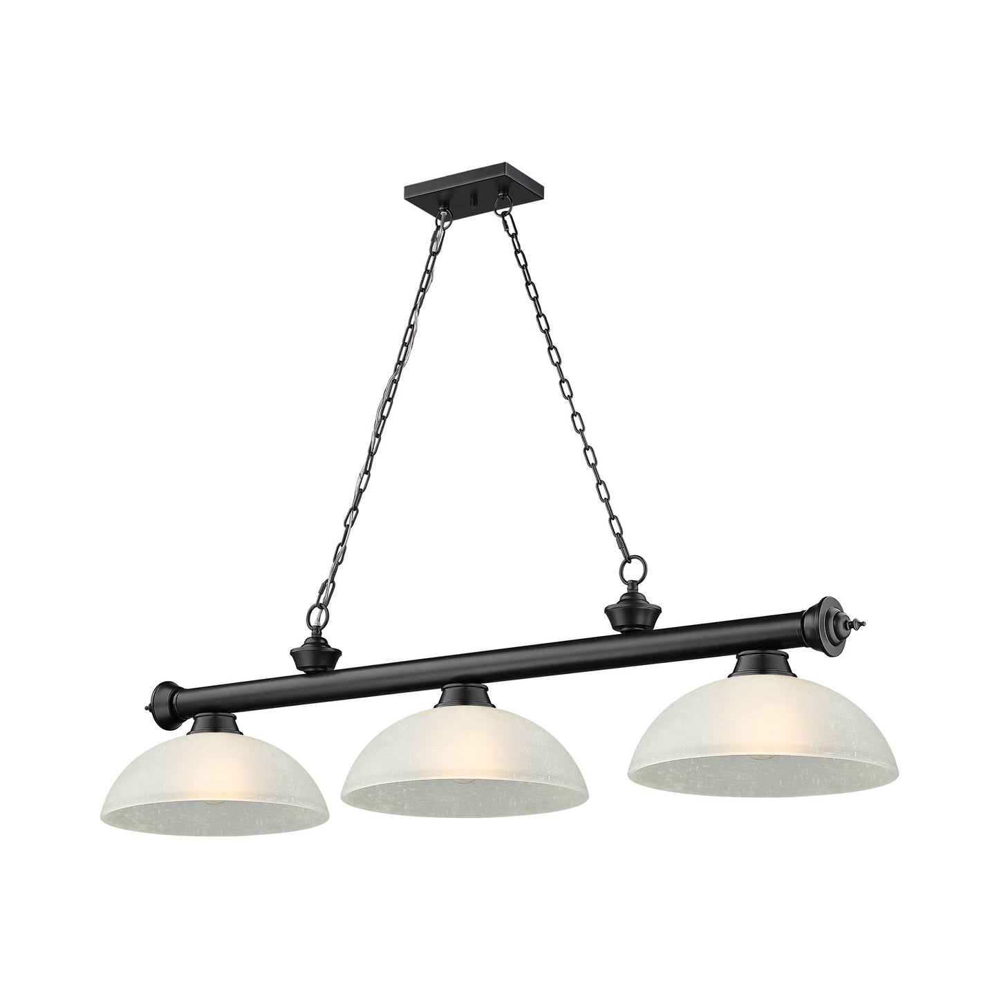 Cordon Dome Billiard Pendant Light in Matte Black/White Linen (3-Light).