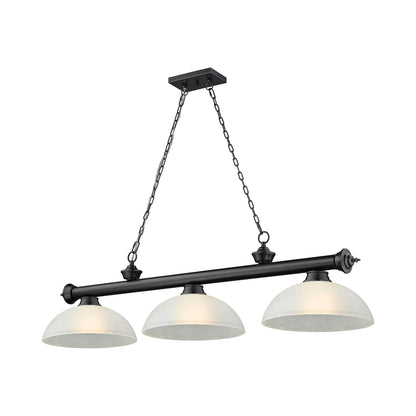 Cordon Dome Billiard Pendant Light in Matte Black/White Linen (3-Light).