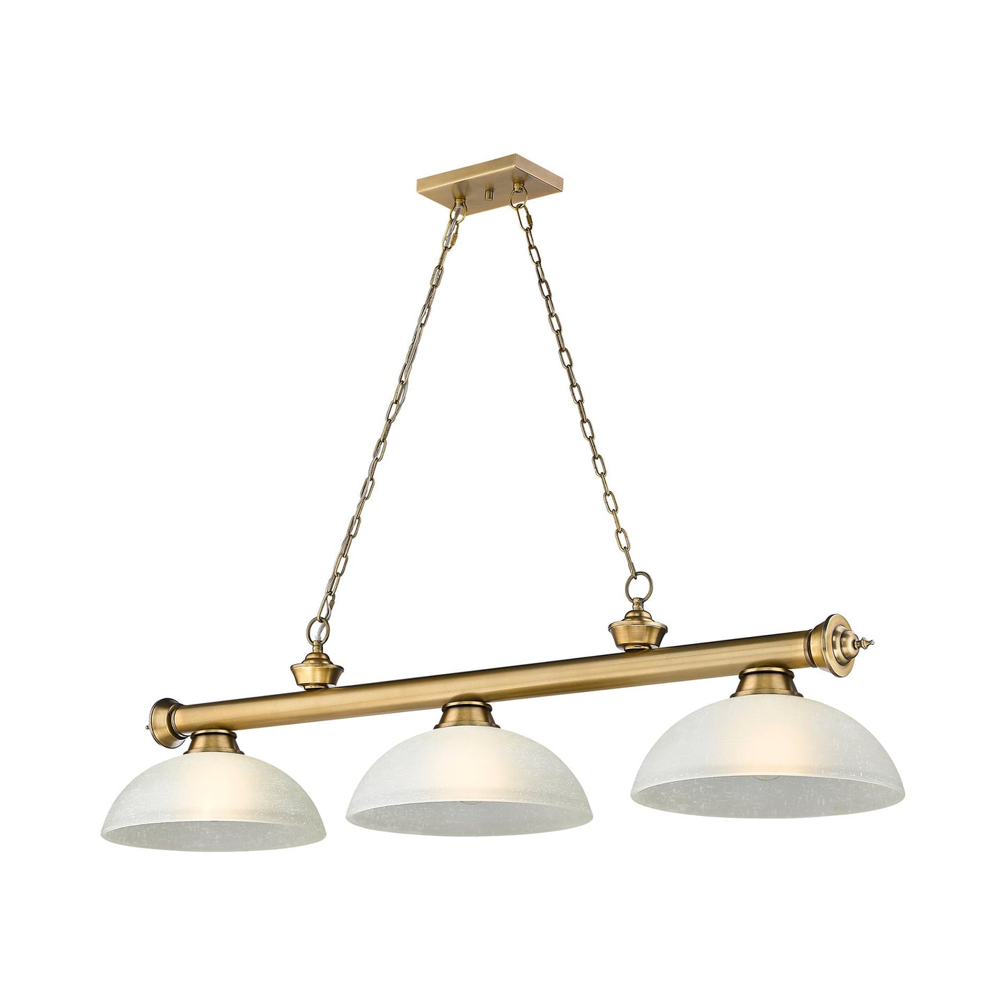Cordon Dome Billiard Pendant Light in Rubbed Brass/White Linen (3-Light).