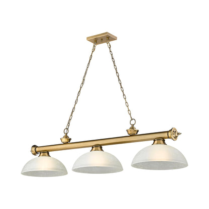 Cordon Dome Billiard Pendant Light in Rubbed Brass/White Linen (3-Light).