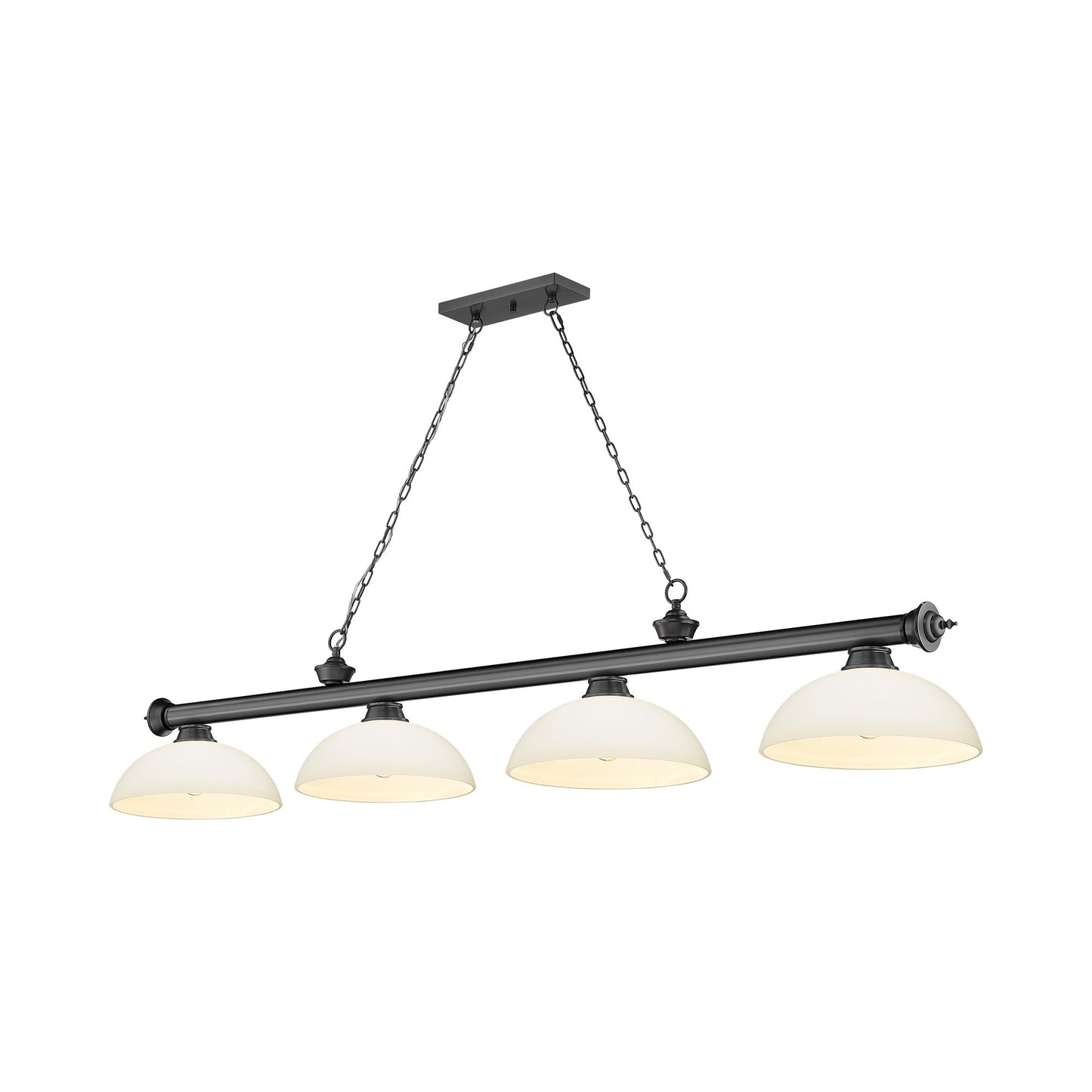 Cordon Dome Billiard Pendant Light in Bronze Plate/Matte Opal (4-Light).