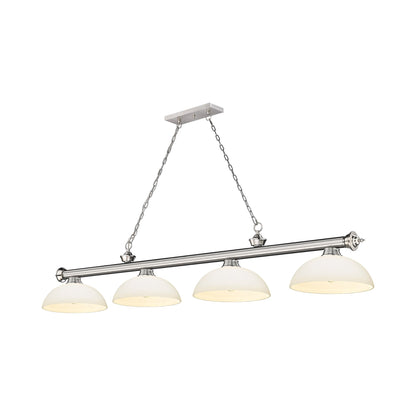 Cordon Dome Billiard Pendant Light in Brushed Nickel/Matte Opal (4-Light).