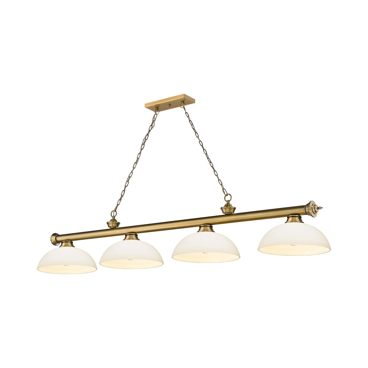 Cordon Dome Billiard Pendant Light in Rubbed Brass/Matte Opal (4-Light).