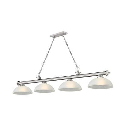 Cordon Dome Billiard Pendant Light in Brushed Nickel/White Linen (4-Light).