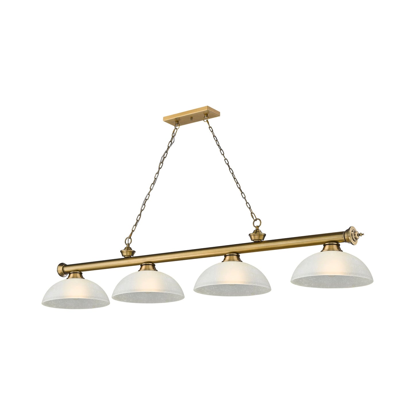 Cordon Dome Billiard Pendant Light in Rubbed Brass/White Linen (4-Light).