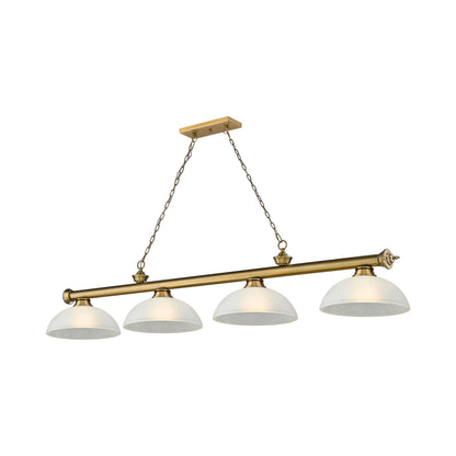 Cordon Dome Billiard Pendant Light in Rubbed Brass/White Linen (4-Light).