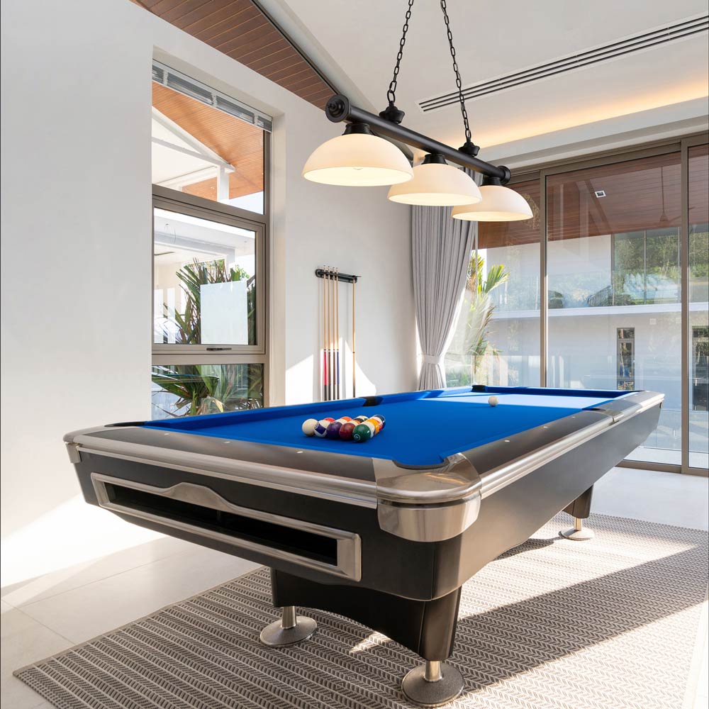 Cordon Dome Billiard Pendant Light in game room.