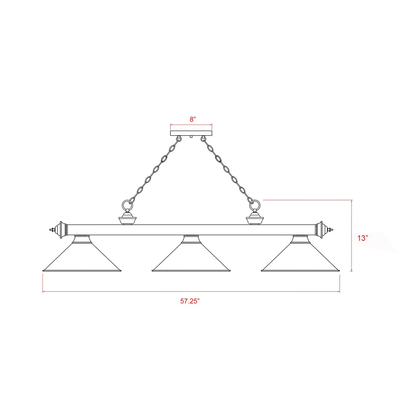 Cordon Dome Billiard Pendant Light - line drawing.