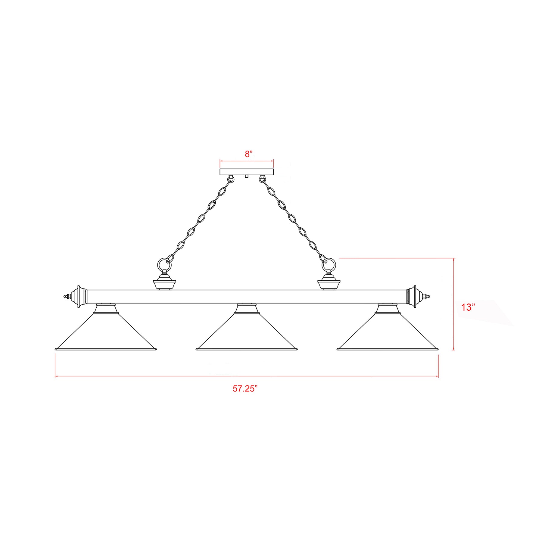 Cordon Dome Billiard Pendant Light - line drawing.